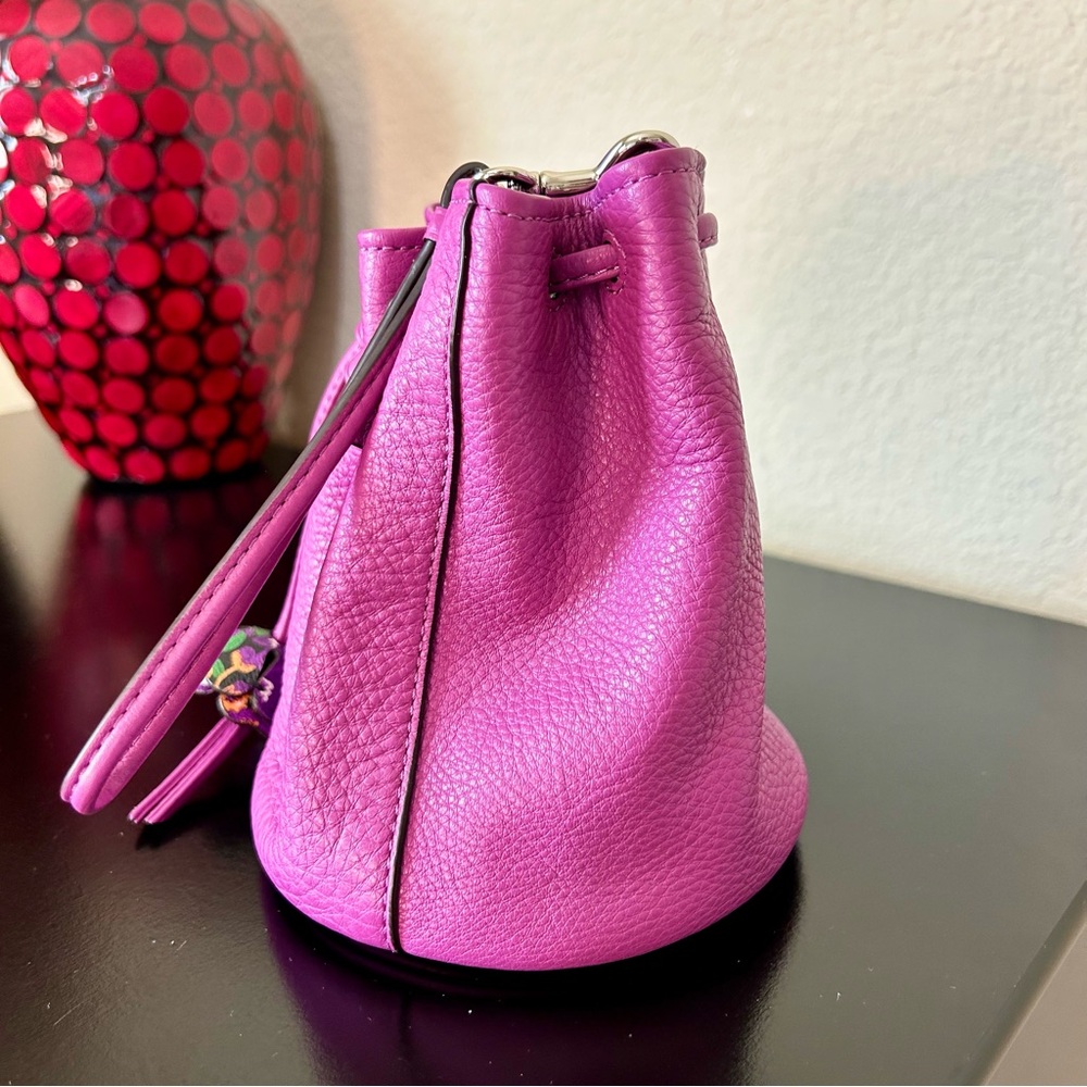 Coach Purple Petal Pebbled Leather Wristlet - Picture 8 of 17